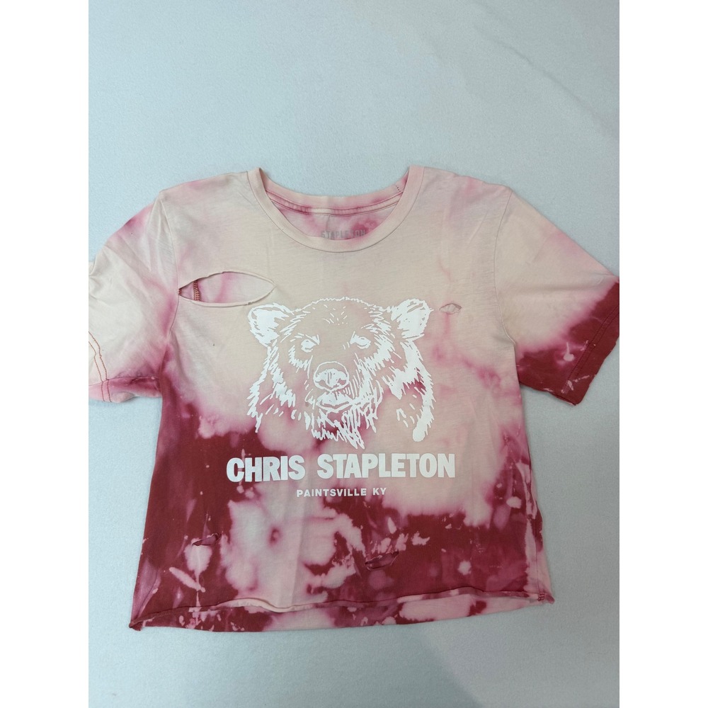 Chris Stapleton Tie Dye Distressed Graphic Crop Tee Pink Small